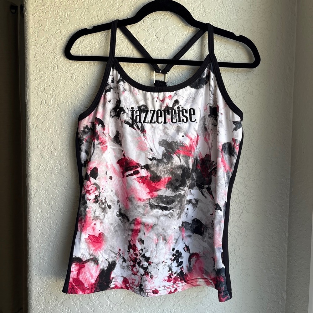 Women Tank Top Y2K Pink Black Abstract Strappy Racerback Dopamine Activewear